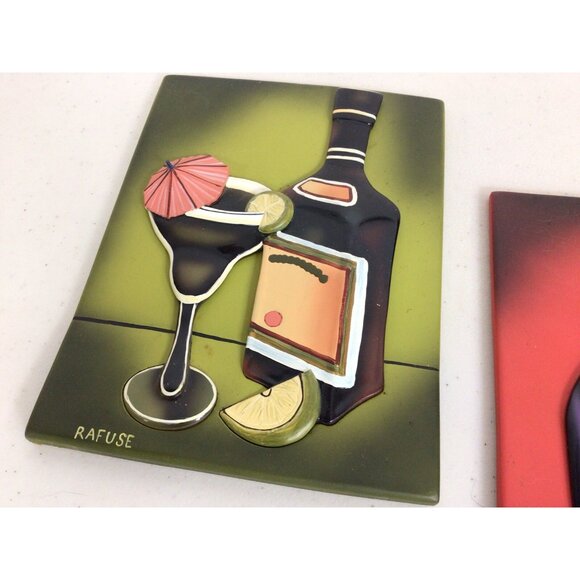 Will Rafuse Bar Cocktail Martini Signed 3D Ceramic Art Work Lot of 2 - Picture 4 of 8